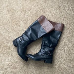 Black leather knee boots